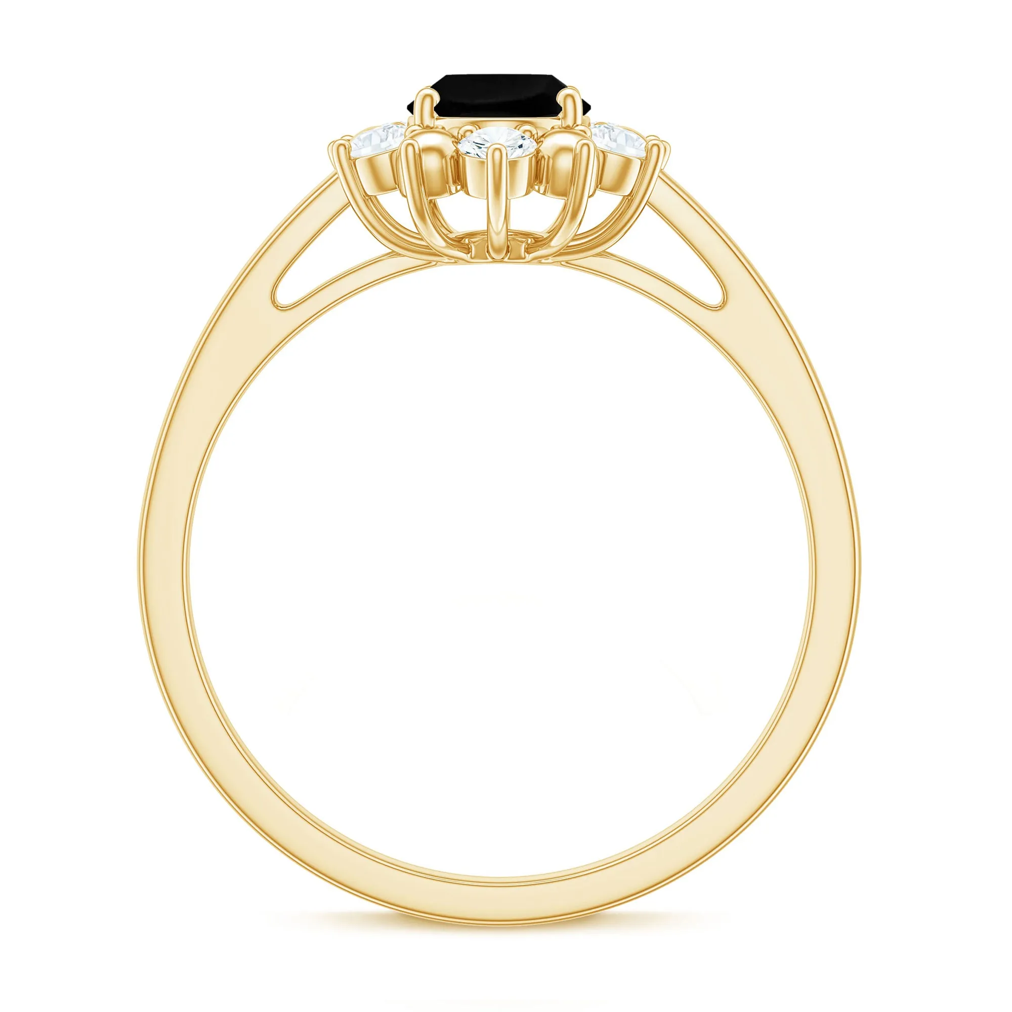 Oval Black Spinel Floral Halo Engagement Ring with Diamond