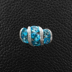Oval Blue Topaz & Diamond Ring
