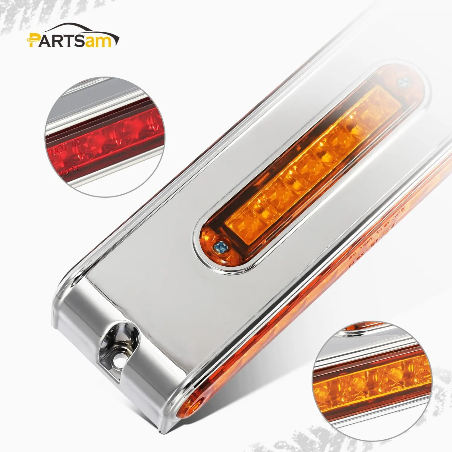Partsam 2Pcs Chrome 6.5inch Double Face Stop Turn Tail Light Bar with Side Marker Indicator Lights 25 LED, 6-1/2inch Triple Face Led Light Bar Surface Mount, 6.5inch Double Face Auxiliary Light Bar