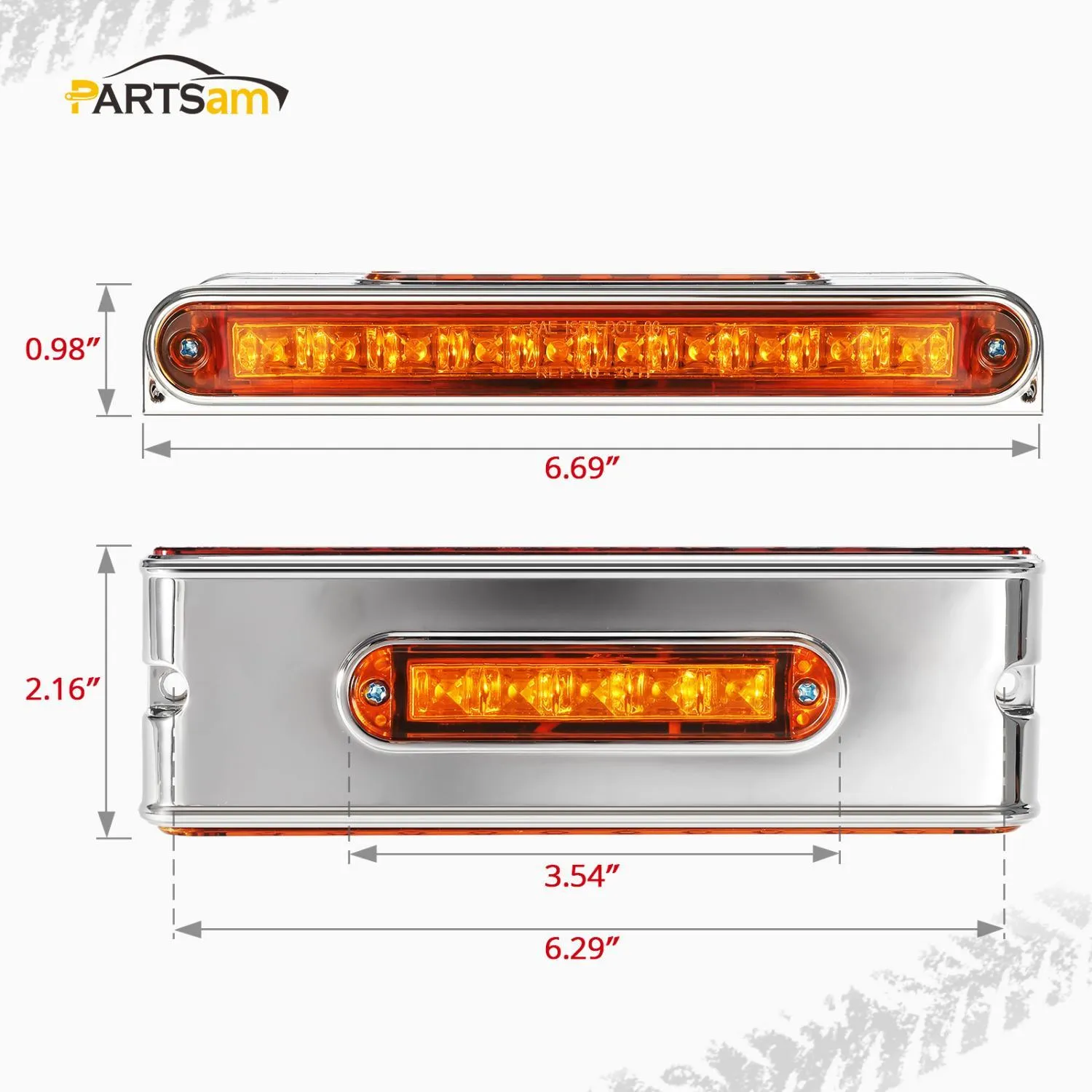 Partsam 2Pcs Chrome 6.5inch Double Face Stop Turn Tail Light Bar with Side Marker Indicator Lights 25 LED, 6-1/2inch Triple Face Led Light Bar Surface Mount, 6.5inch Double Face Auxiliary Light Bar