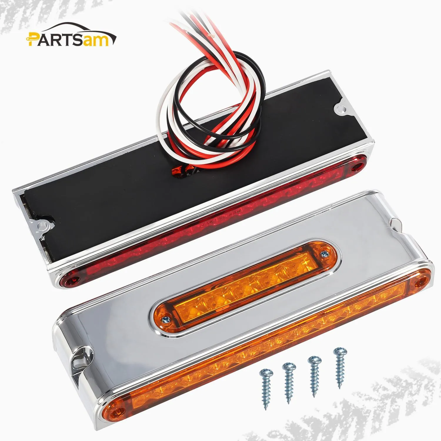 Partsam 2Pcs Chrome 6.5inch Double Face Stop Turn Tail Light Bar with Side Marker Indicator Lights 25 LED, 6-1/2inch Triple Face Led Light Bar Surface Mount, 6.5inch Double Face Auxiliary Light Bar