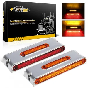Partsam 2Pcs Chrome 6.5inch Double Face Stop Turn Tail Light Bar with Side Marker Indicator Lights 25 LED, 6-1/2inch Triple Face Led Light Bar Surface Mount, 6.5inch Double Face Auxiliary Light Bar