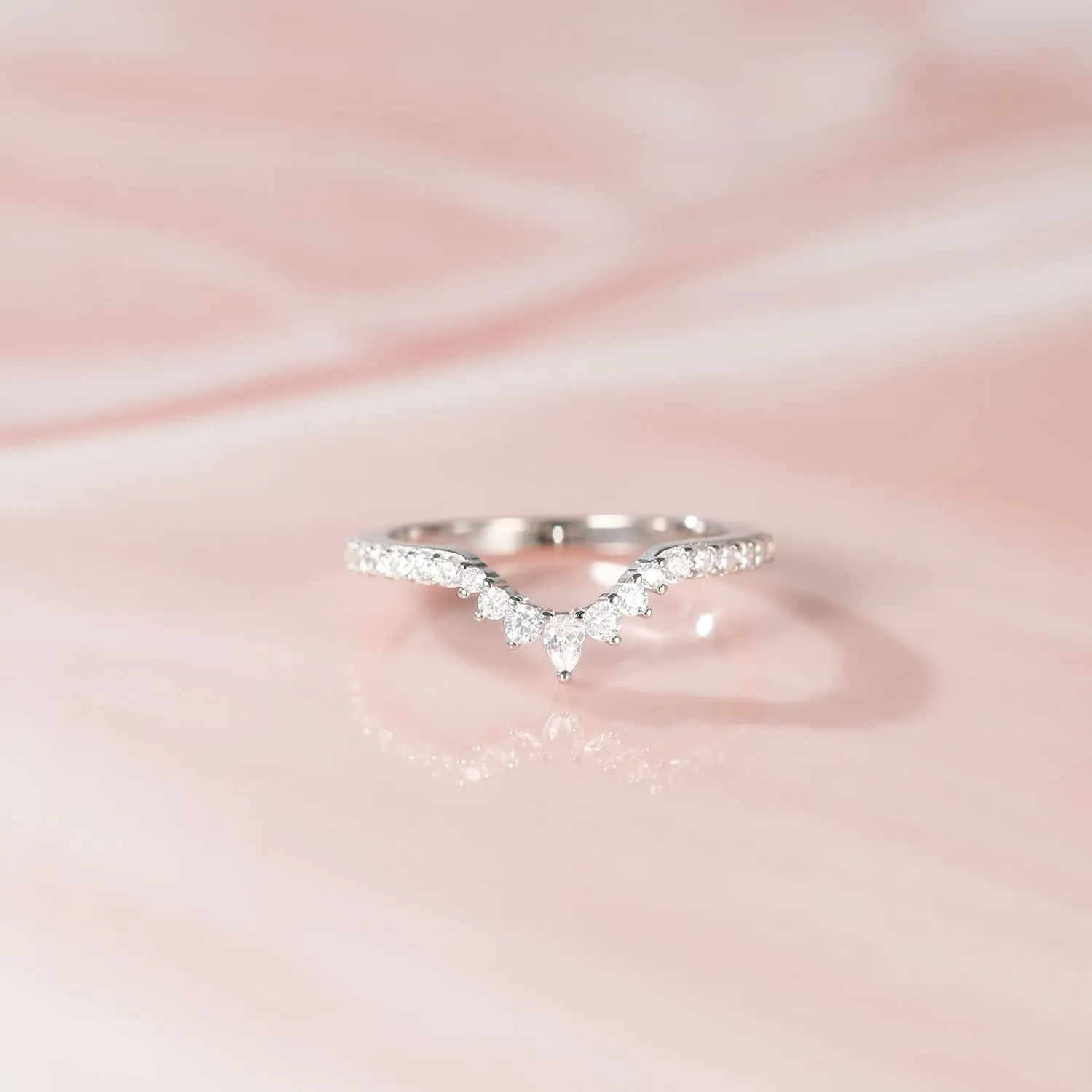 Pear and Round Stackable Curved Engagement Rings