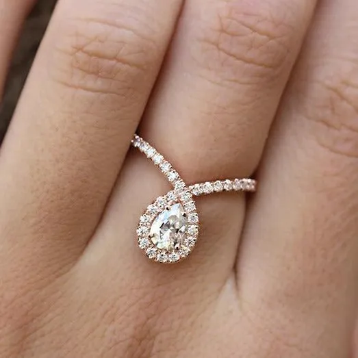 Pear Halo Diamond Unique Engagement Ring - Bliss ♥