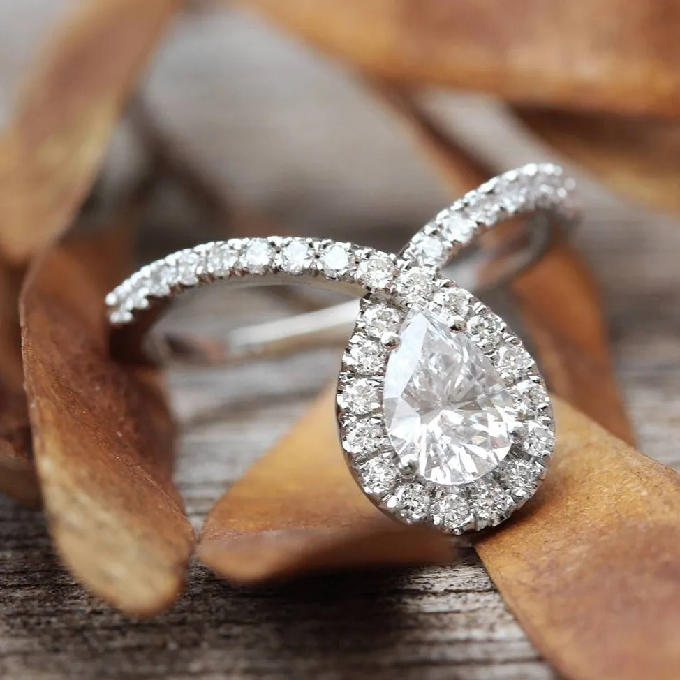 Pear Halo Diamond Unique Engagement Ring - Bliss ♥