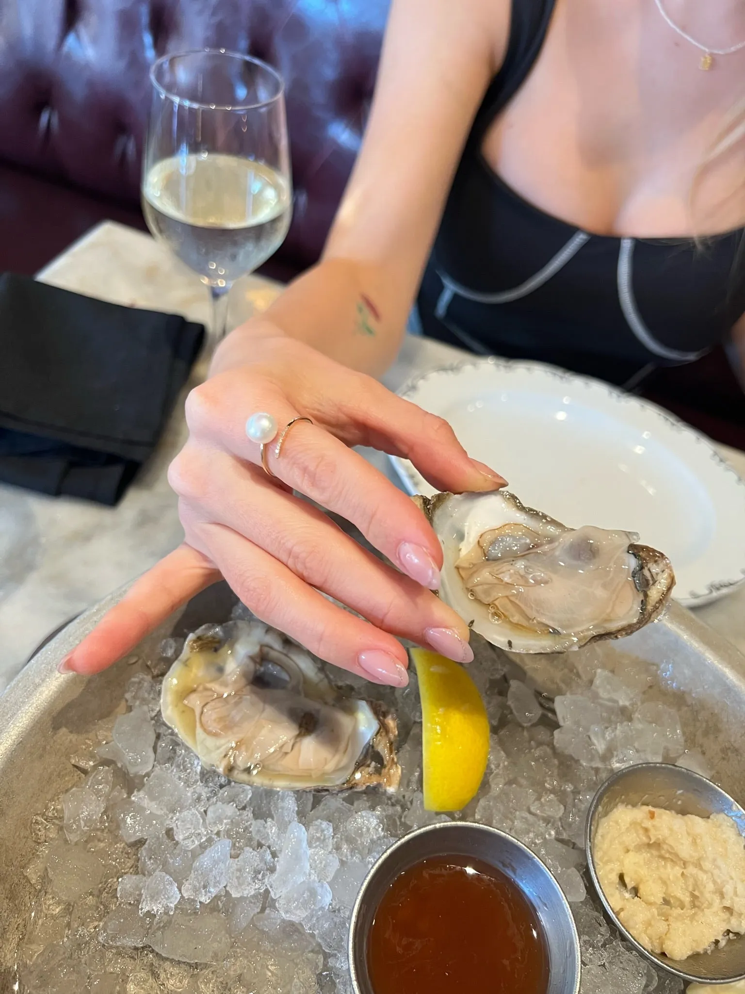 Pearl and 0.3tw diamond bypass ring