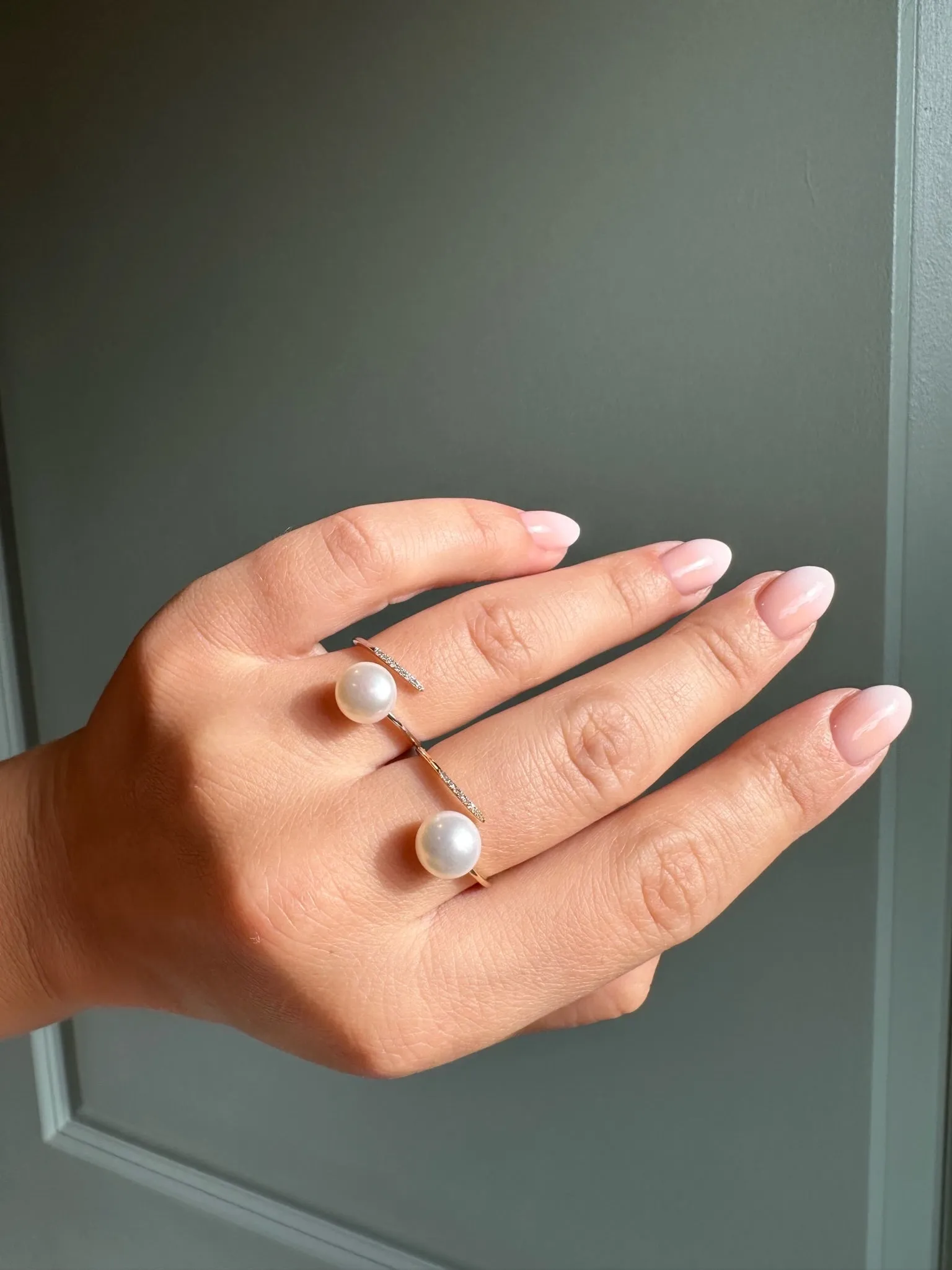 Pearl and 0.3tw diamond bypass ring