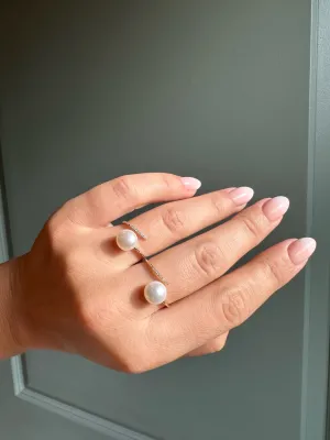 Pearl and 0.3tw diamond bypass ring