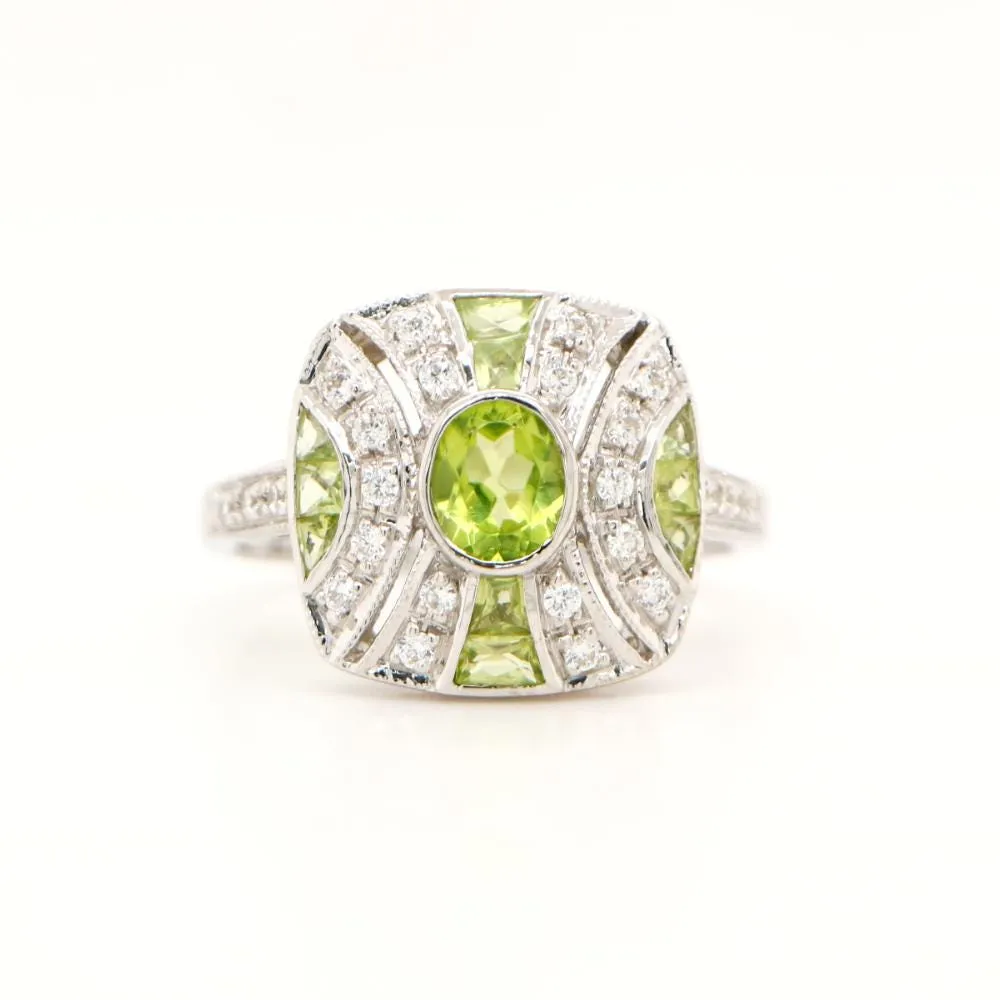 Peridot and CZ ring in sterling silver