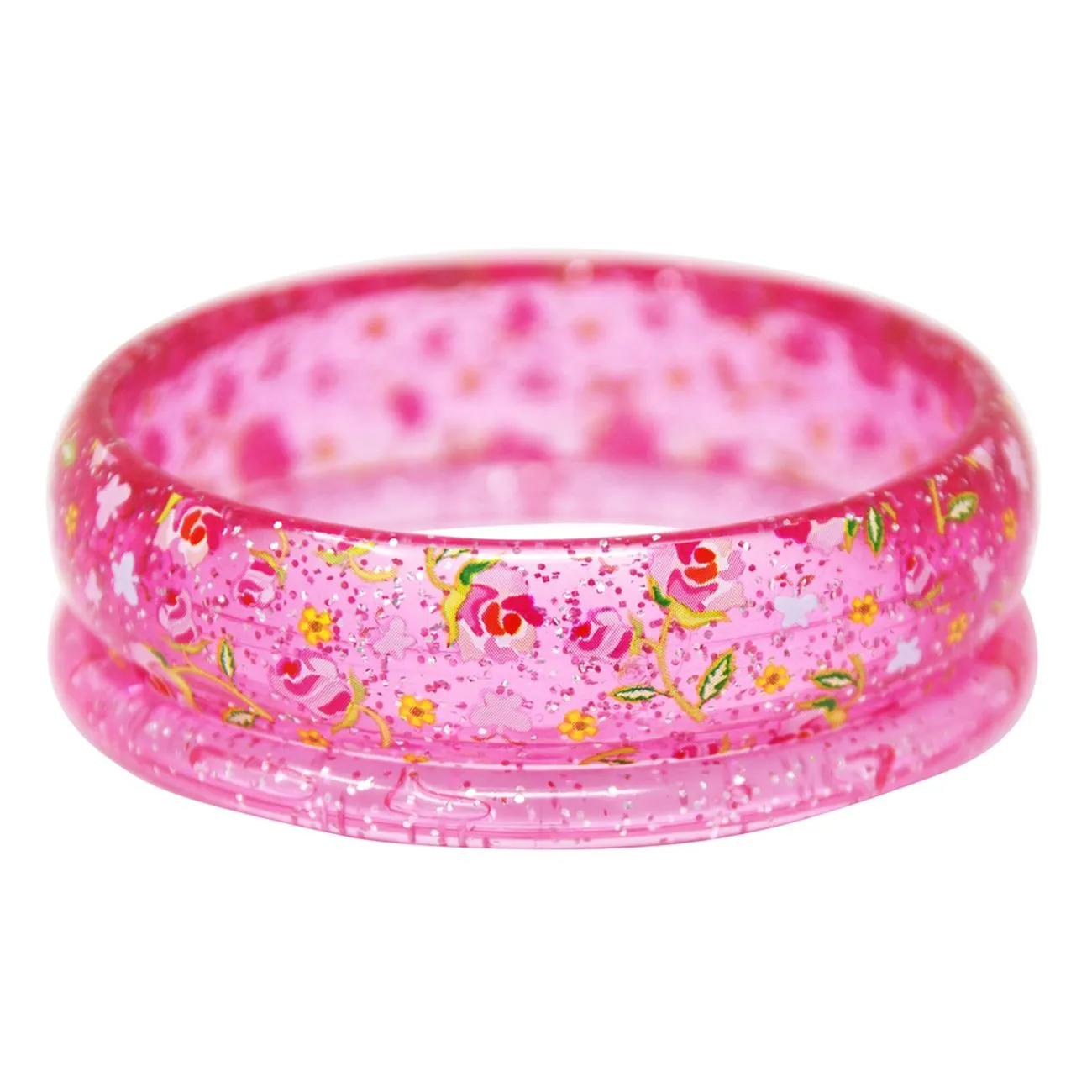 Pink Poppy Floral Print Glitter Bangle 2 Piece Assorted Styles
