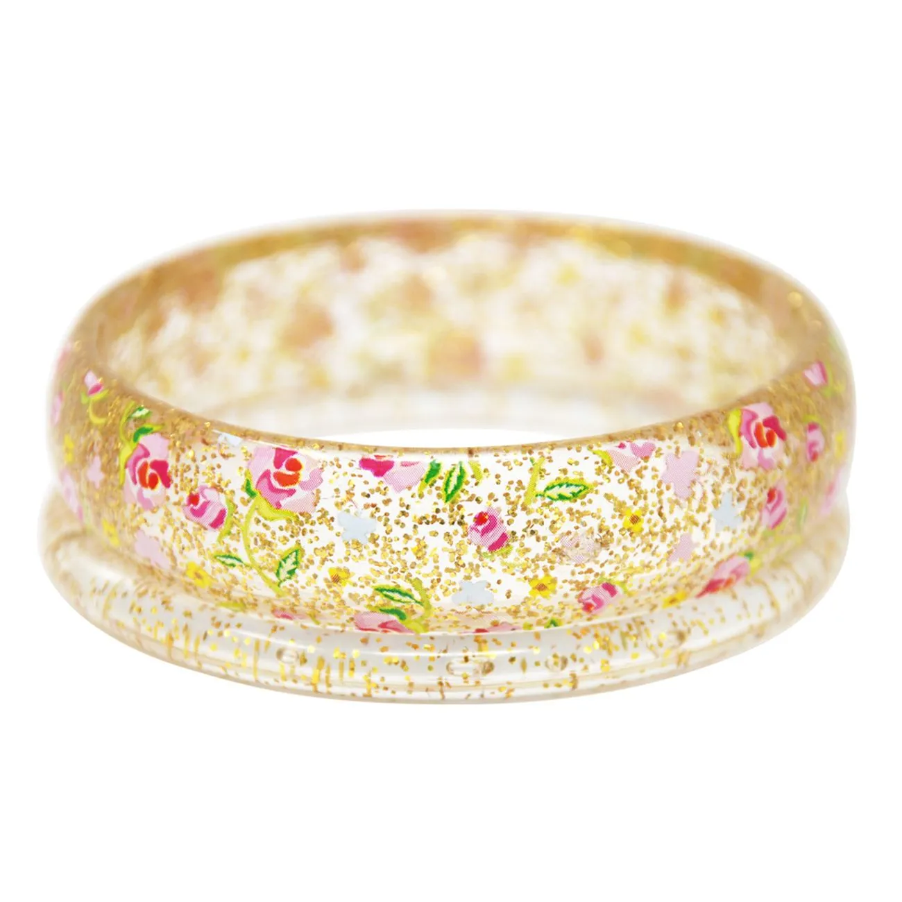 Pink Poppy Floral Print Glitter Bangle 2 Piece Assorted Styles