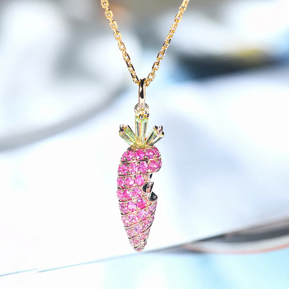 Pink Sapphire and Peridot Carrot Pendant Necklace