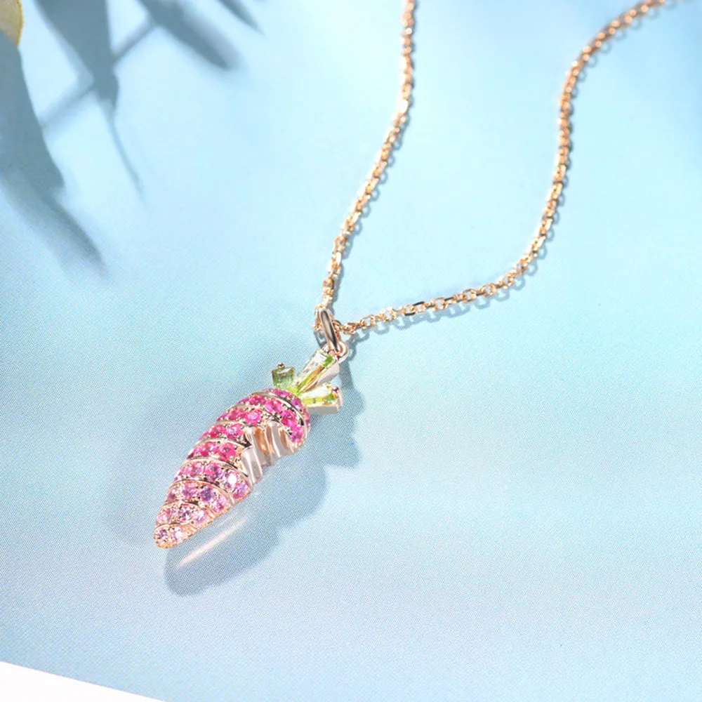 Pink Sapphire and Peridot Carrot Pendant Necklace