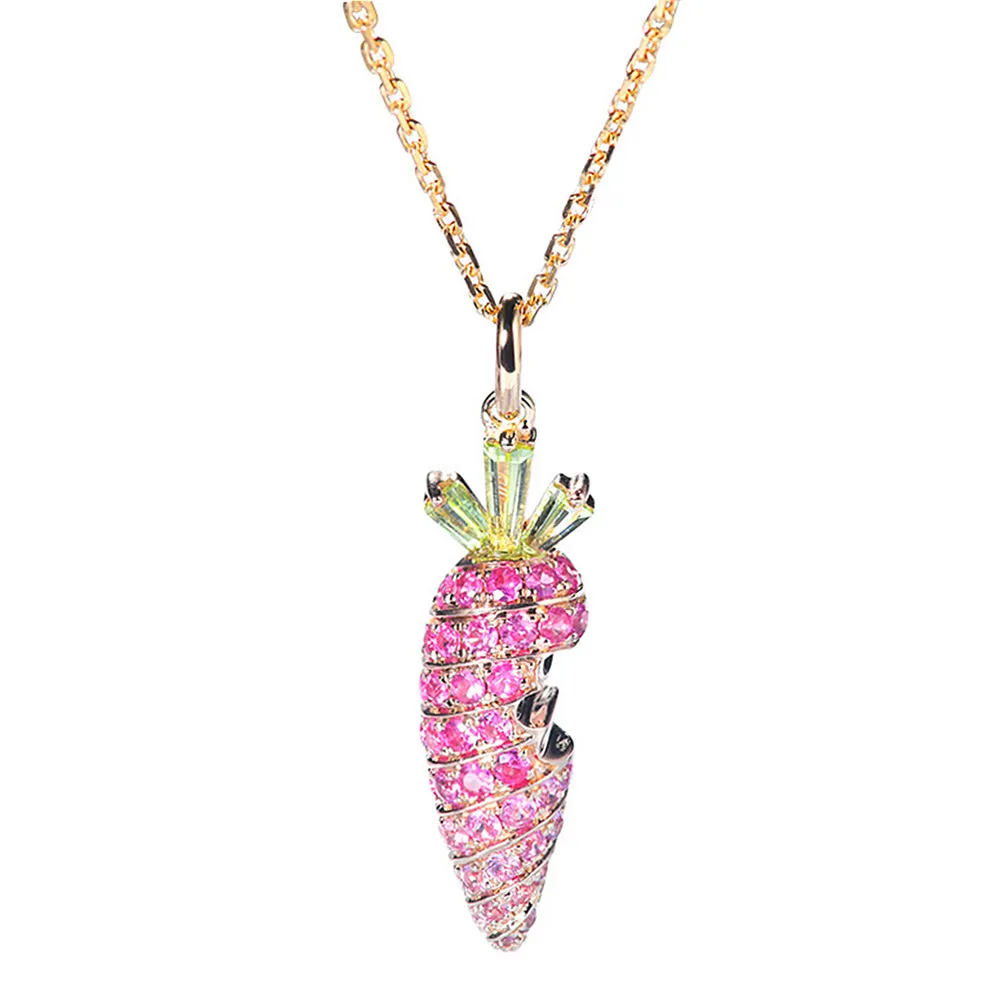Pink Sapphire and Peridot Carrot Pendant Necklace