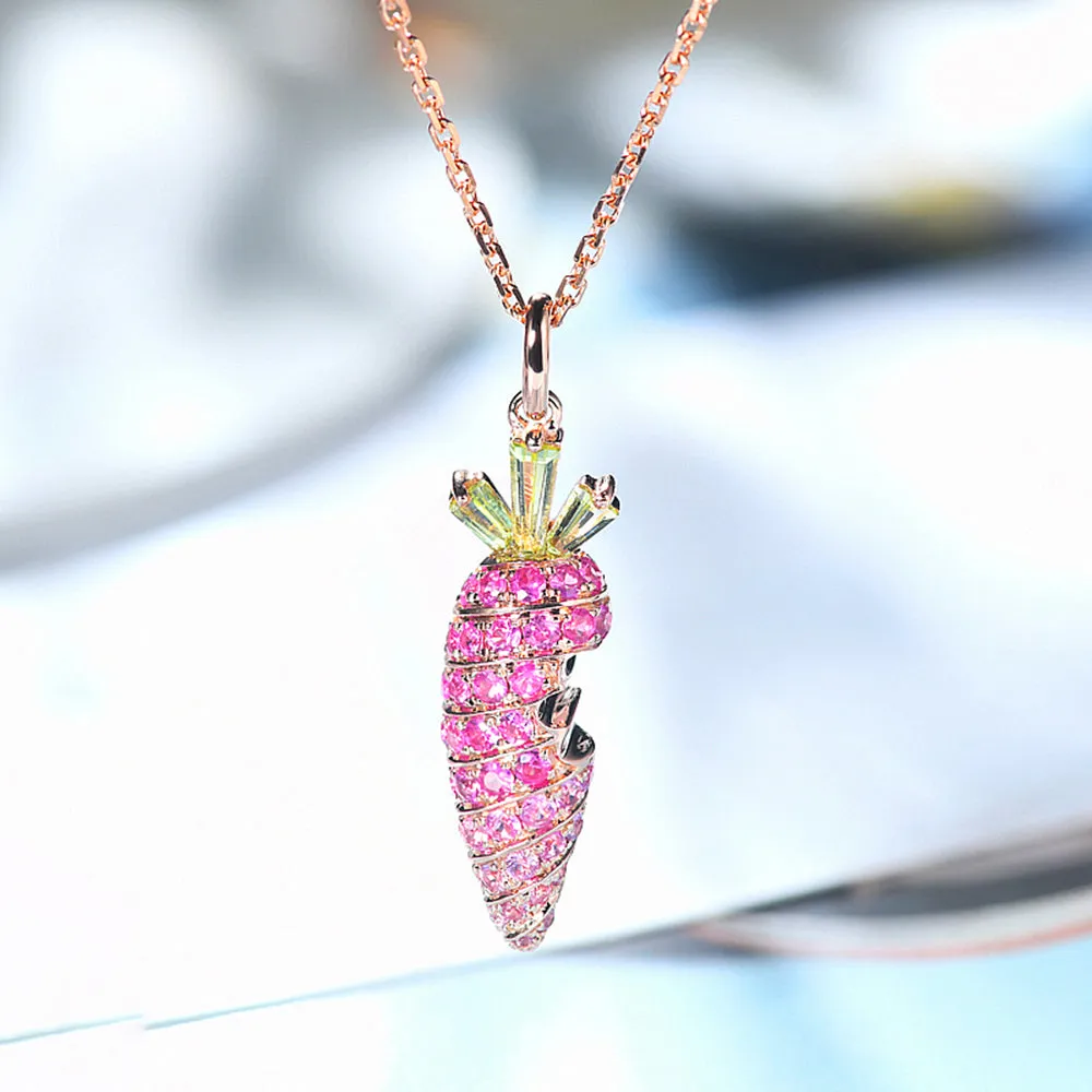 Pink Sapphire and Peridot Carrot Pendant Necklace