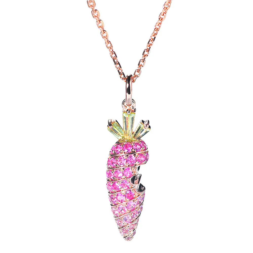 Pink Sapphire and Peridot Carrot Pendant Necklace
