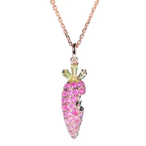 Pink Sapphire and Peridot Carrot Pendant Necklace