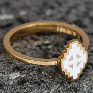 Polished Painted White 18k Gold-Plated Vishap Cocktail Ring - Vishap Paradise | NOVICA