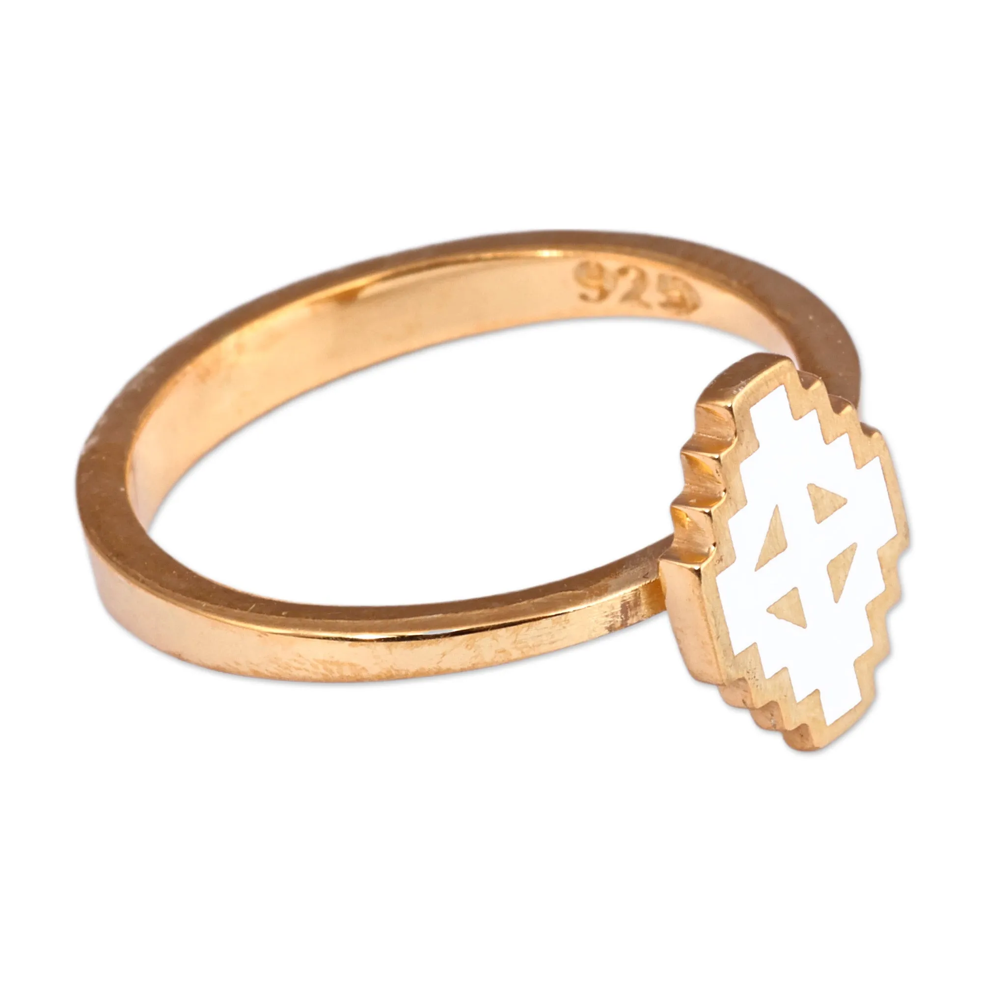Polished Painted White 18k Gold-Plated Vishap Cocktail Ring - Vishap Paradise | NOVICA