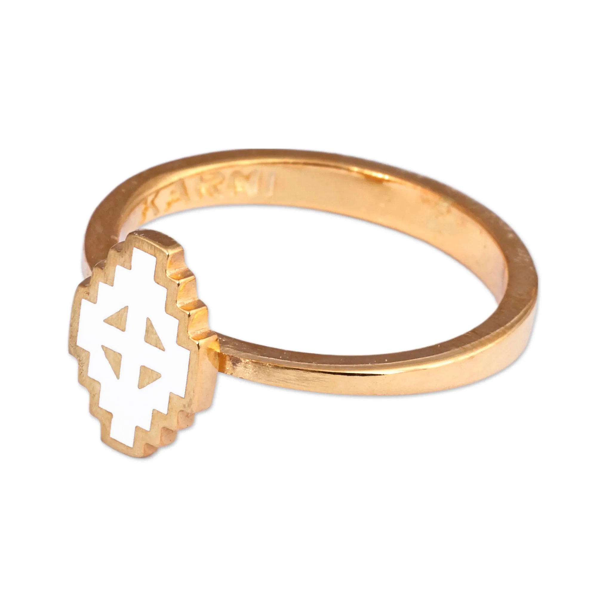 Polished Painted White 18k Gold-Plated Vishap Cocktail Ring - Vishap Paradise | NOVICA