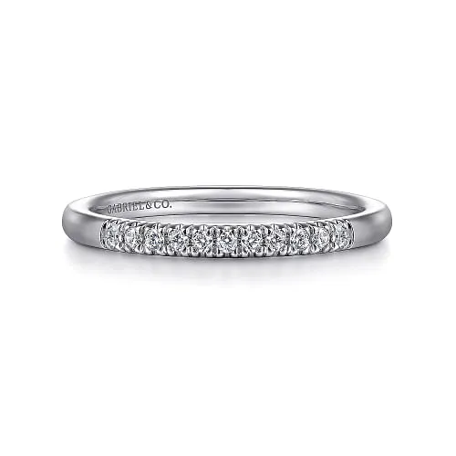 Portofino - 14K White Gold 11 Stone French Pave Diamond Wedding Band - 0.1ct