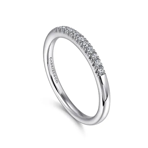 Portofino - 14K White Gold 11 Stone French Pave Diamond Wedding Band - 0.1ct