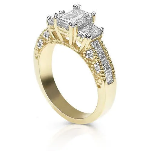 Prestige 2.60 CT Emerald, Princess, and Round Cut Diamond Engagement Ring in 18KT Yellow Gold