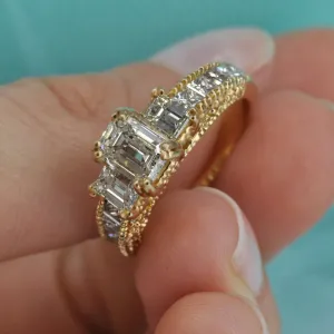 Prestige 2.60 CT Emerald, Princess, and Round Cut Diamond Engagement Ring in 18KT Yellow Gold