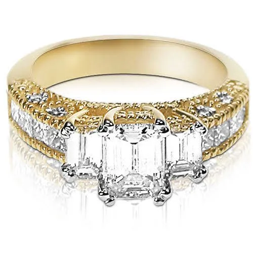 Prestige 2.60 CT Emerald, Princess, and Round Cut Diamond Engagement Ring in 18KT Yellow Gold