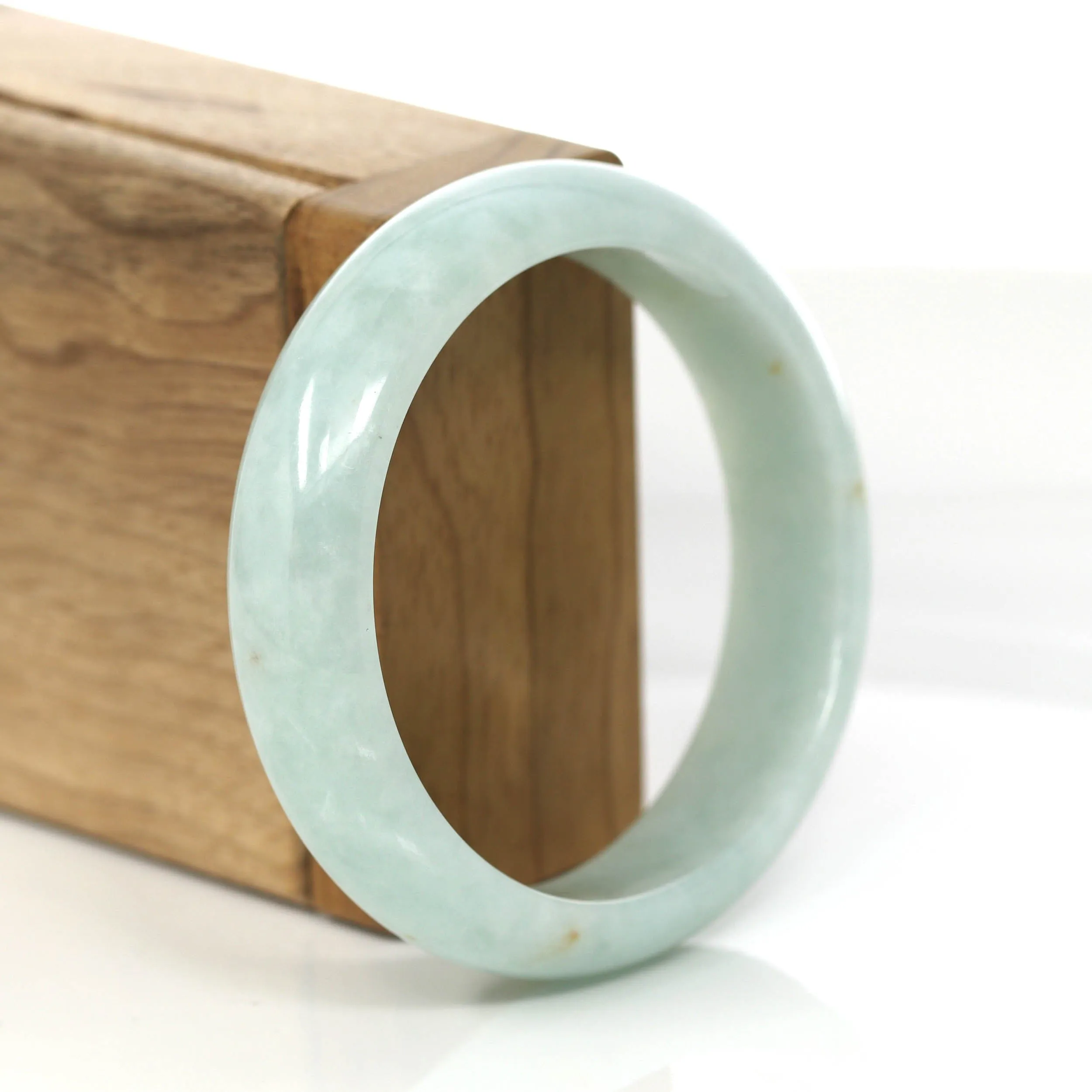 "Princess Half Round" Blue- Green Jadeite Jade Bangle Bracelet (56.94 mm) #692