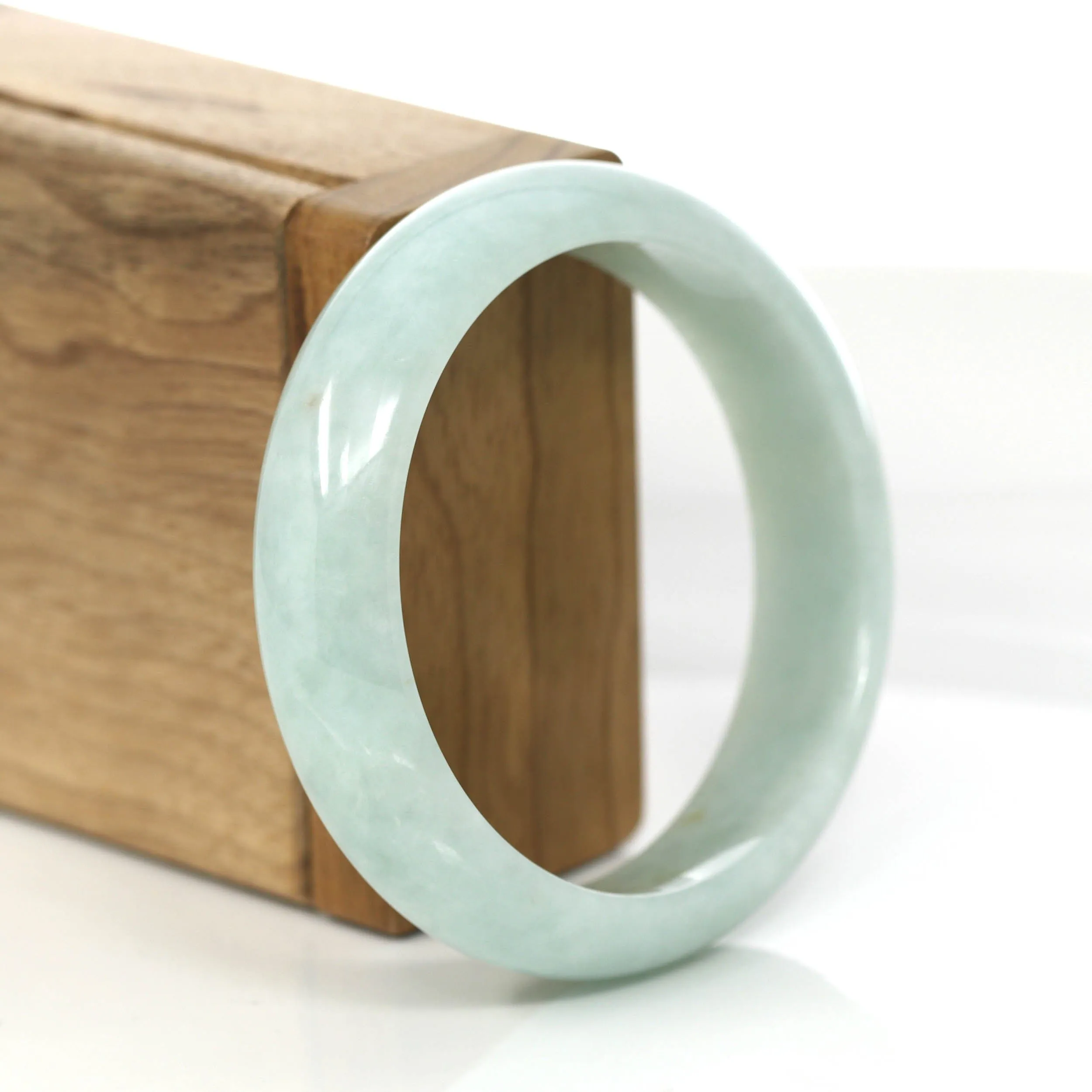 "Princess Half Round" Blue- Green Jadeite Jade Bangle Bracelet (56.94 mm) #692