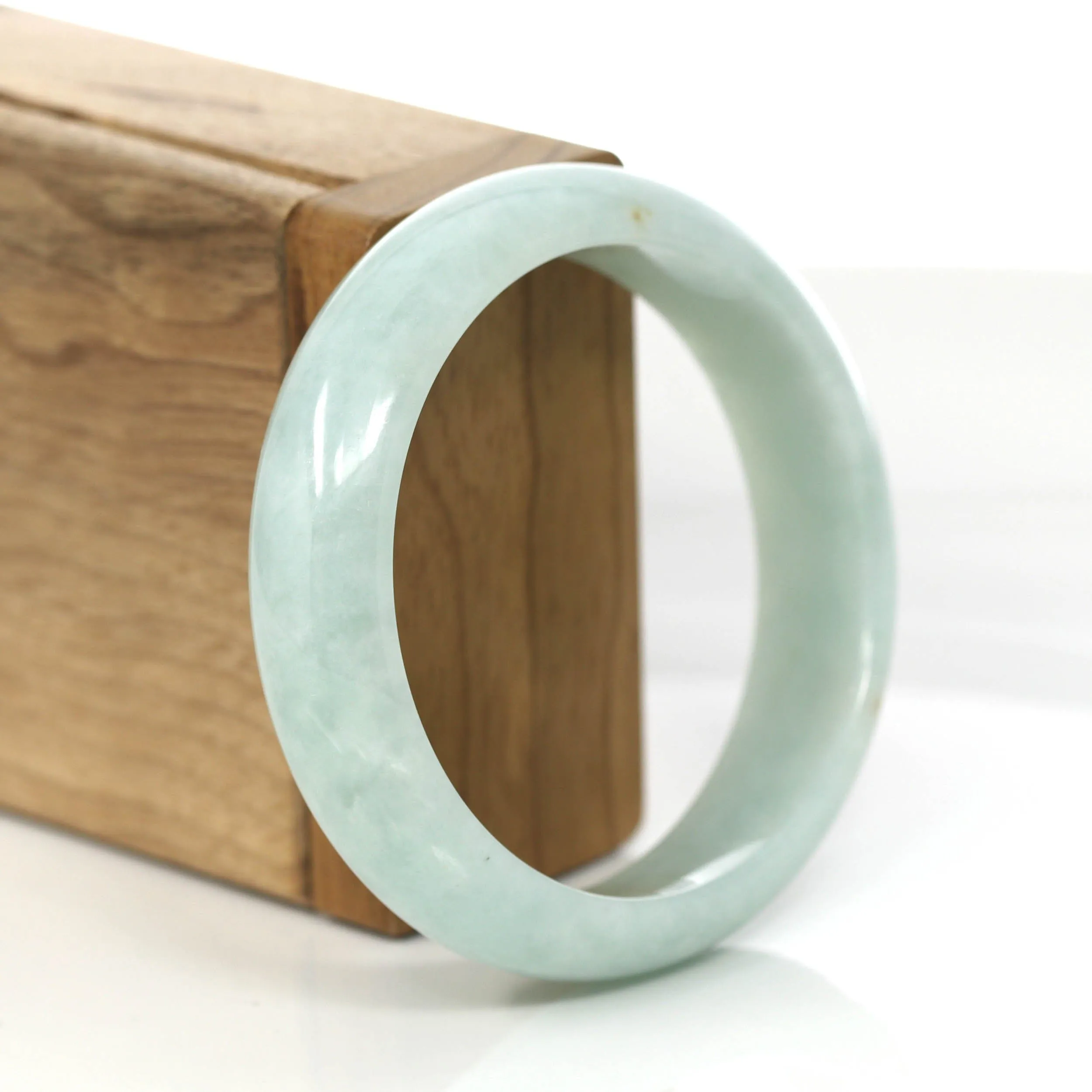 "Princess Half Round" Blue- Green Jadeite Jade Bangle Bracelet (56.94 mm) #692