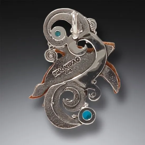 "Turtle Spirit" Fossilized Mammoth Tusk, Blue Topaz, and Sterling Silver Pendant