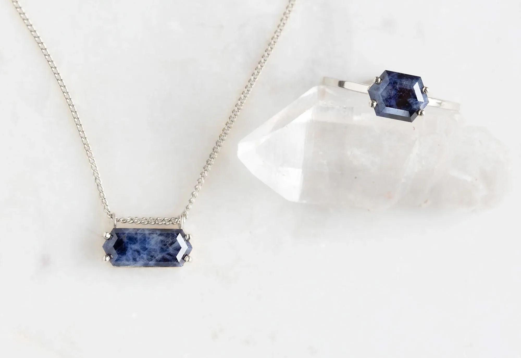 Raw Sapphire Hexagon Necklace