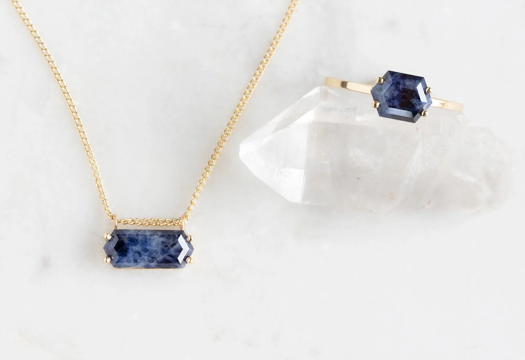 Raw Sapphire Hexagon Necklace