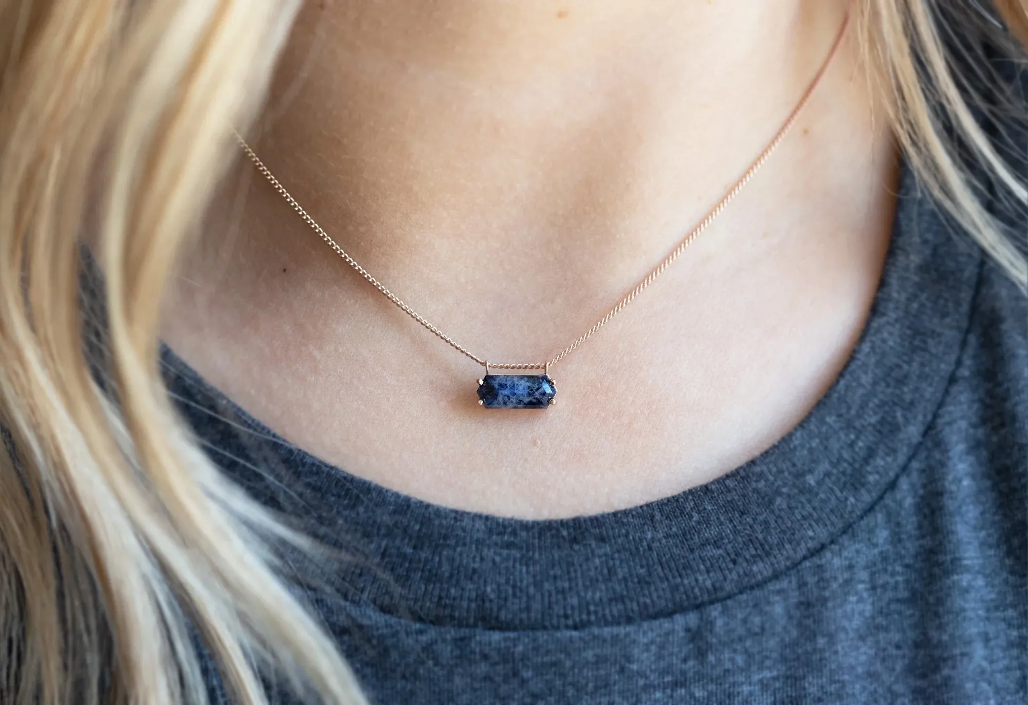 Raw Sapphire Hexagon Necklace