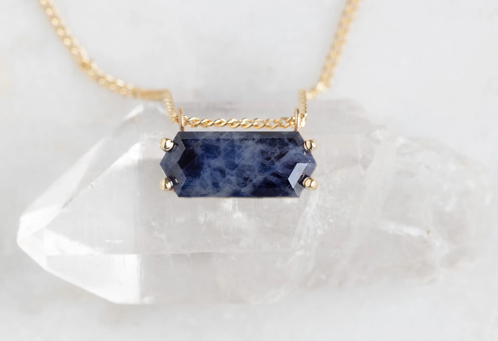 Raw Sapphire Hexagon Necklace
