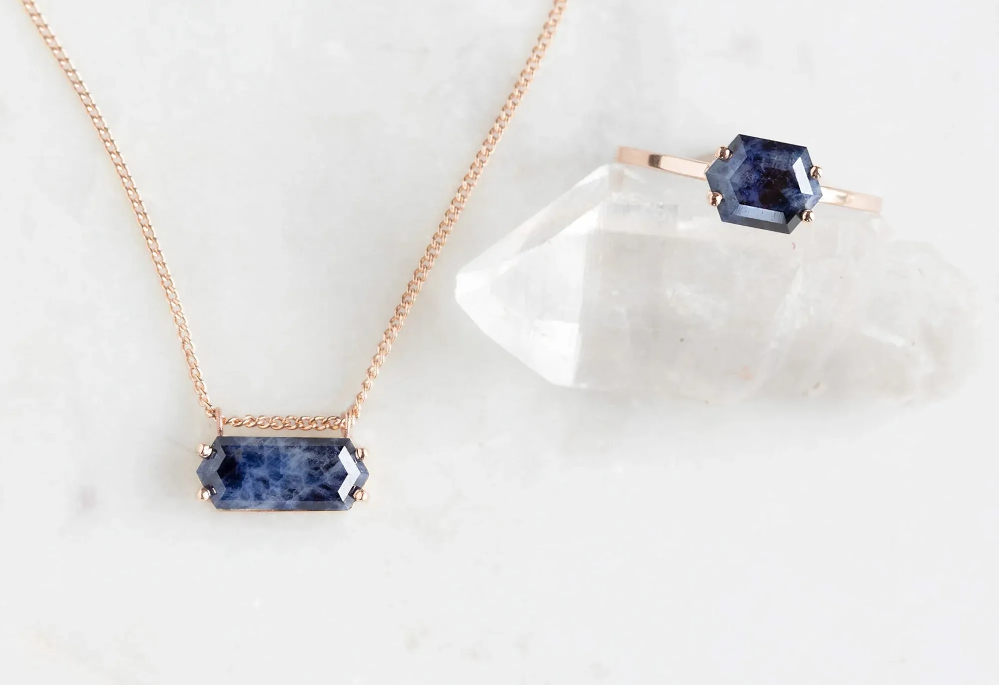 Raw Sapphire Hexagon Necklace