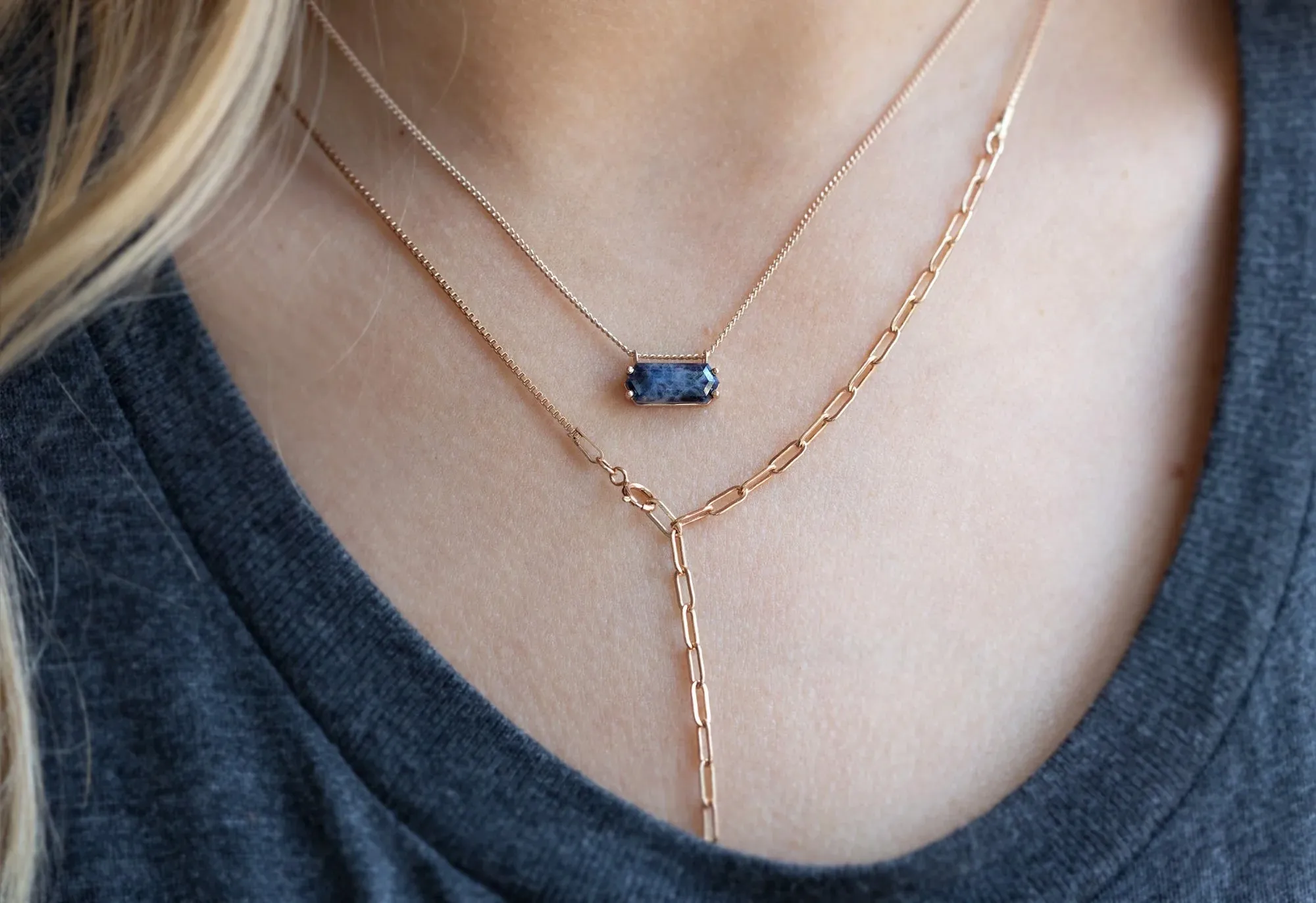Raw Sapphire Hexagon Necklace
