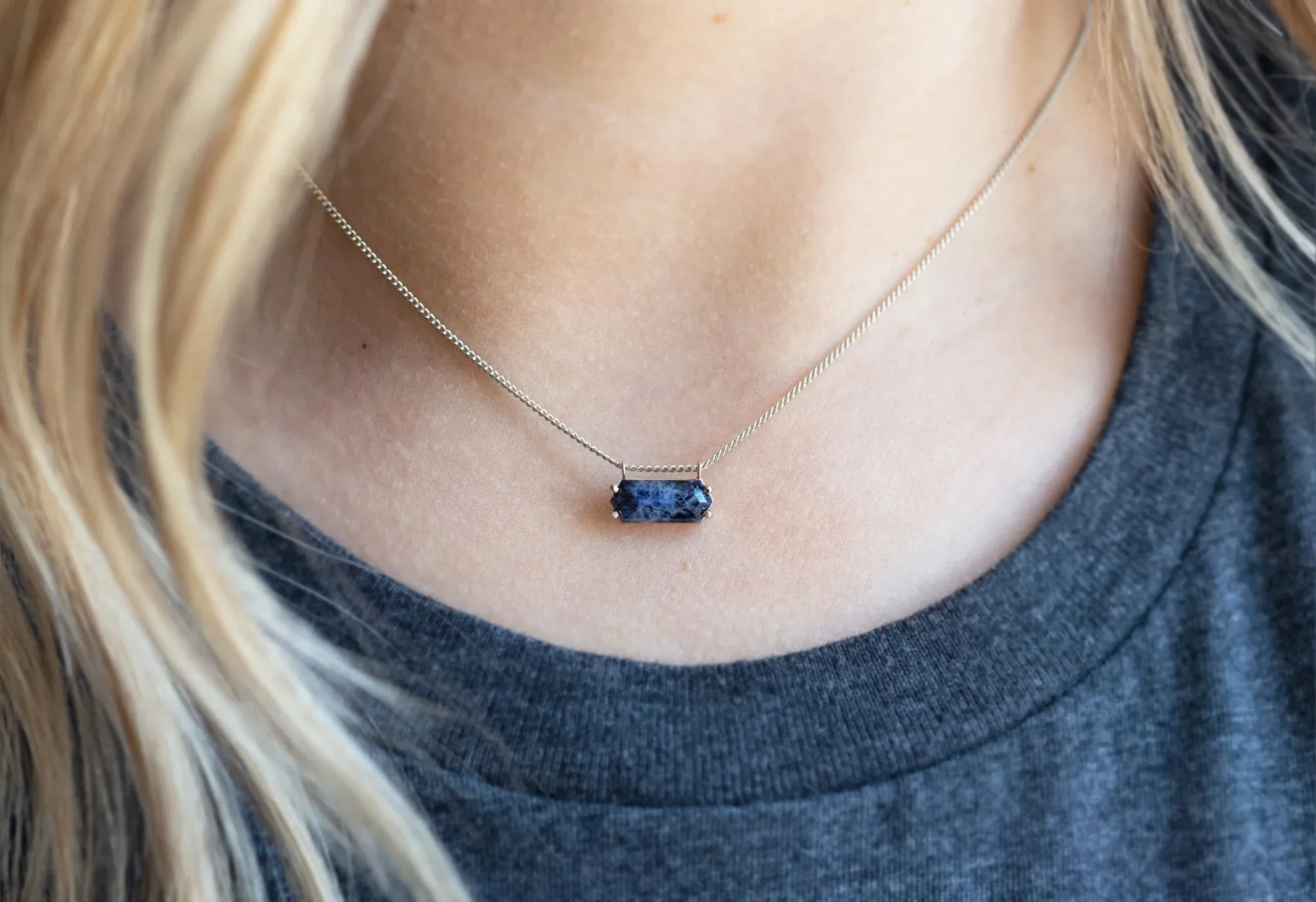 Raw Sapphire Hexagon Necklace