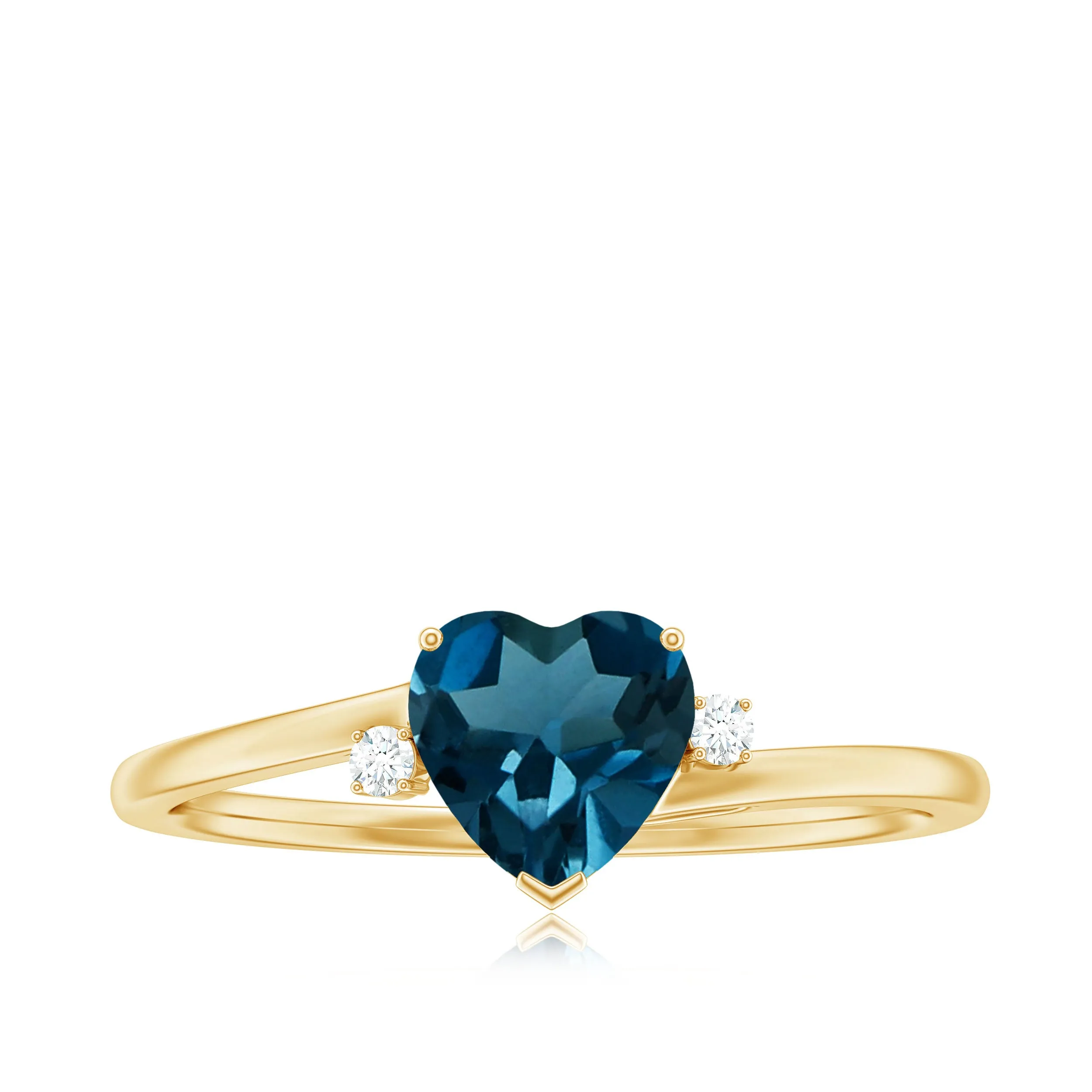 Real London Blue Topaz Heart Solitaire Promise Ring with Diamond