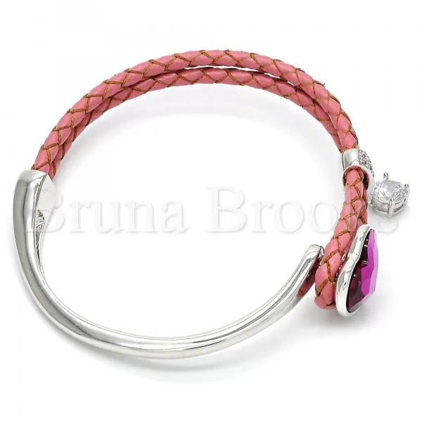 Rhodium Plated Individual Bangle, Heart Design, with Swarovski Crystals and Micro Pave, Rhodium Tone