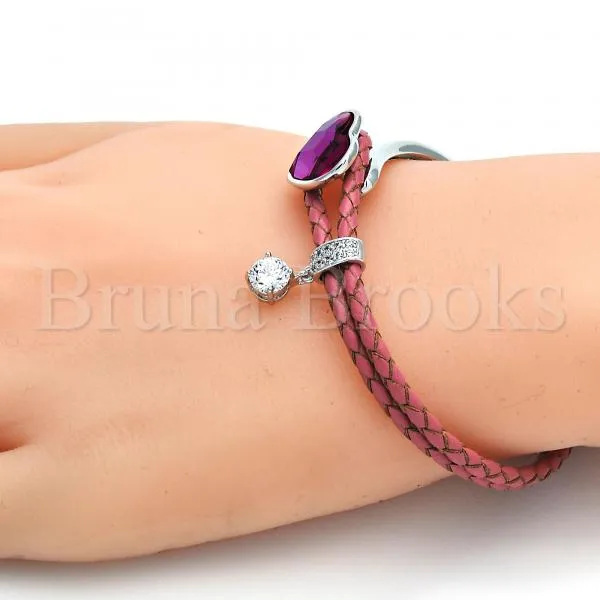 Rhodium Plated Individual Bangle, Heart Design, with Swarovski Crystals and Micro Pave, Rhodium Tone