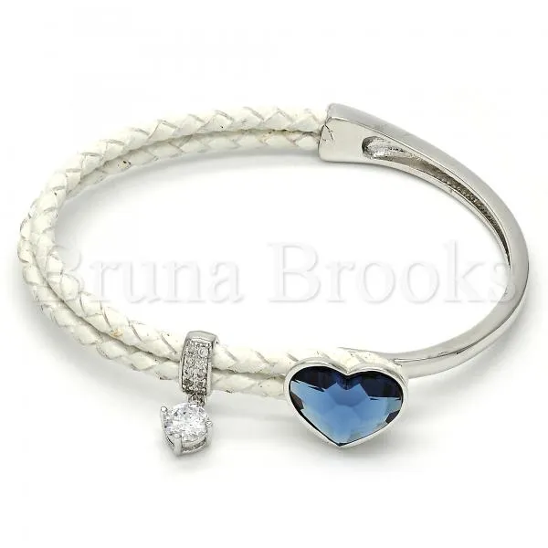 Rhodium Plated Individual Bangle, Heart Design, with Swarovski Crystals and Micro Pave, Rhodium Tone