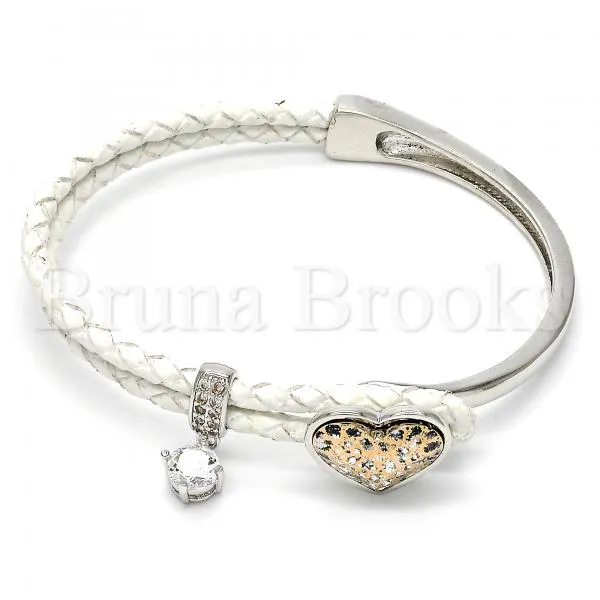 Rhodium Plated Individual Bangle, Heart Design, with Swarovski Crystals and Micro Pave, Rhodium Tone