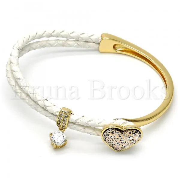 Rhodium Plated Individual Bangle, Heart Design, with Swarovski Crystals and Micro Pave, Rhodium Tone
