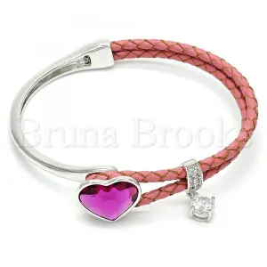 Rhodium Plated Individual Bangle, Heart Design, with Swarovski Crystals and Micro Pave, Rhodium Tone