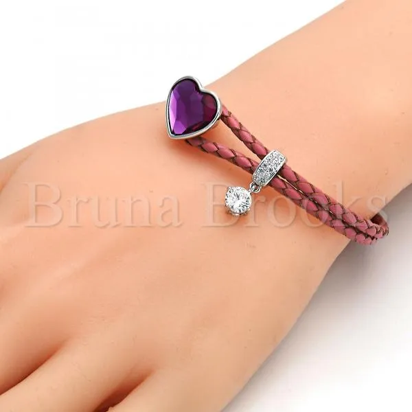 Rhodium Plated Individual Bangle, Heart Design, with Swarovski Crystals and Micro Pave, Rhodium Tone