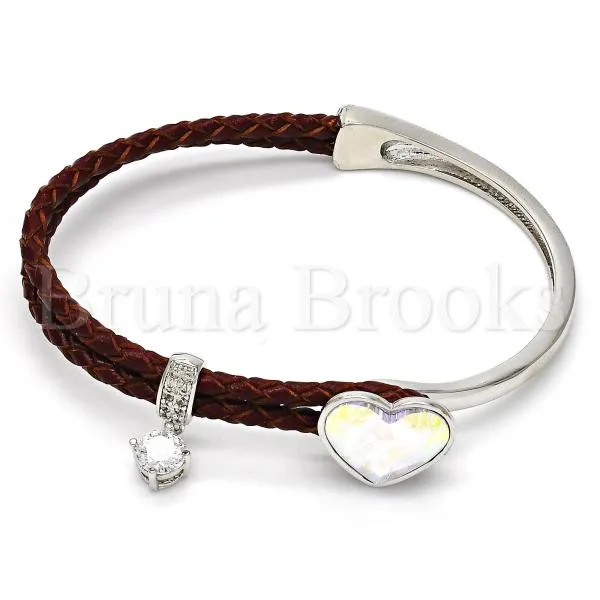 Rhodium Plated Individual Bangle, Heart Design, with Swarovski Crystals and Micro Pave, Rhodium Tone