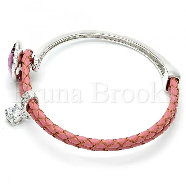 Rhodium Plated Individual Bangle, Heart Design, with Swarovski Crystals and Micro Pave, Rhodium Tone
